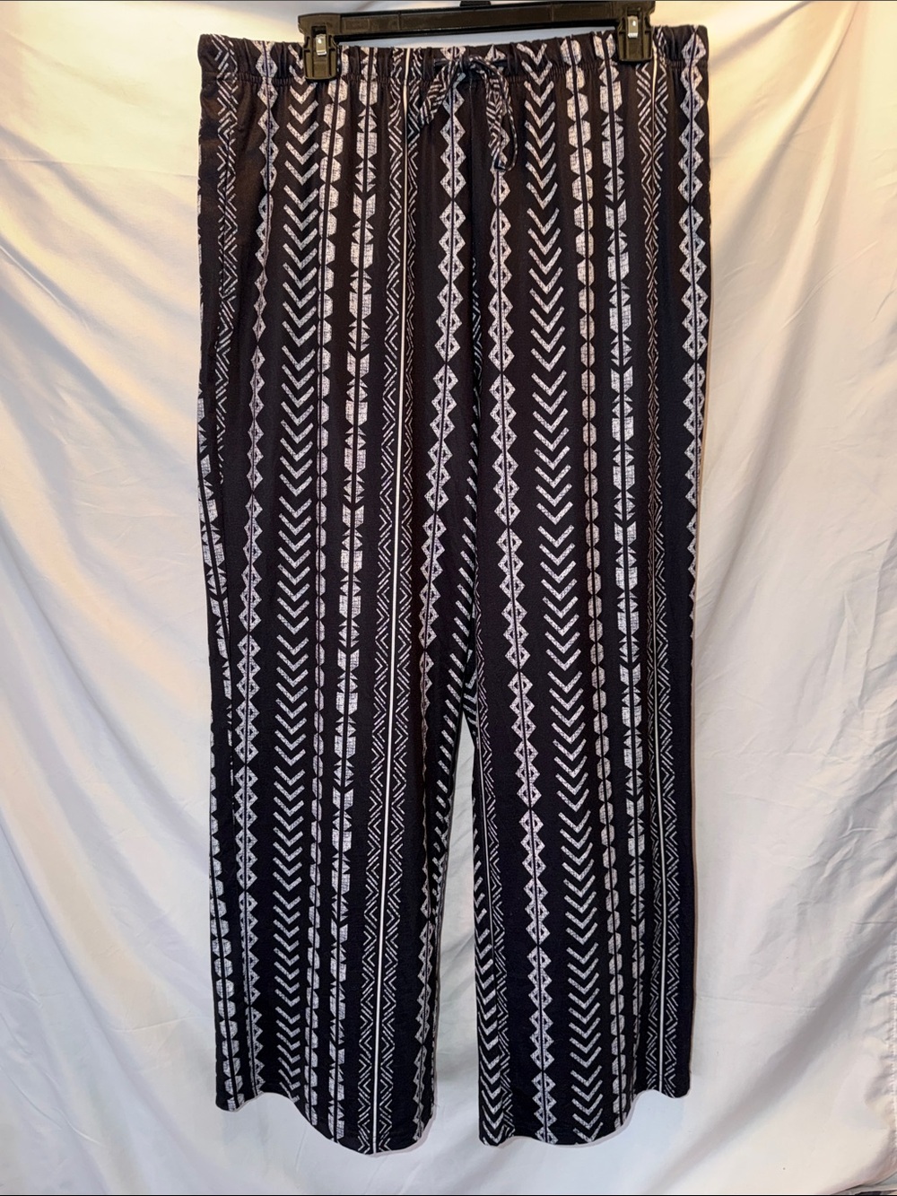 Patterned Black & White Wide-Leg Drawstring Pants, SZ XL, (T2-334)
